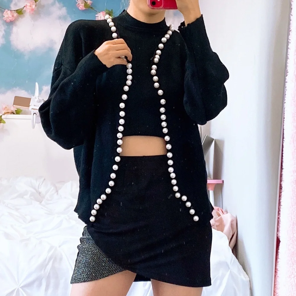(SALE) Black Pearl Sweater Cardigan Thick Small Hook Closure - Picture 6 of 8